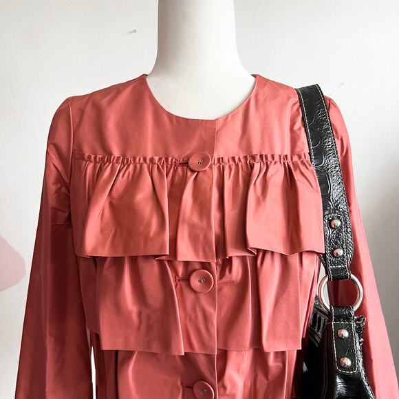 J.Crew Ruffle 100% Silk Jacket, Classic Luxury Minimalism Timeless Workwear Sz 2 - Picture 2 of 6